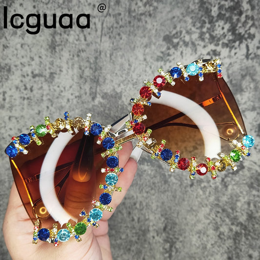 Alloy Oversized Cooling Pearl Sun Glasses Women UV400 2022 Flower Crystal Hip Hop Steampunk Queen Sunglasses  Luxury Brand