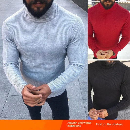 2022 Large Size Sweater Men's Winter New Slim-Fit Long-Sleeved High round Neck Pullover Sweater Men's Knitwear