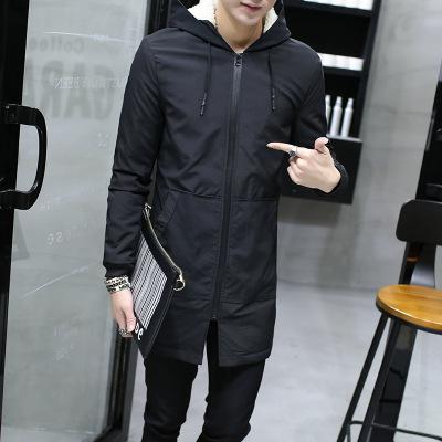 Men&#39;s Windbreaker Long Parka Hooded Korean Warm Anorak Coat Male Cotton Male Clothing Fur Fleece Men Winter Jacket