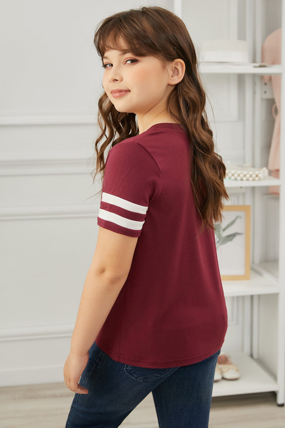 Girls Striped V-Neck Tee Shirt